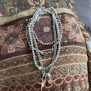 Guess Silver and Turquoise Charm choker